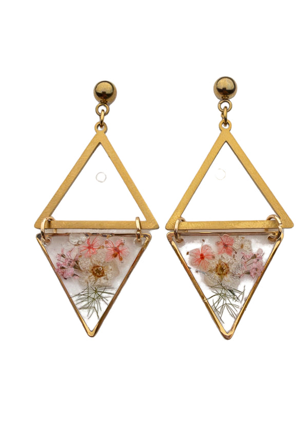 Geometric floral earrings:pink