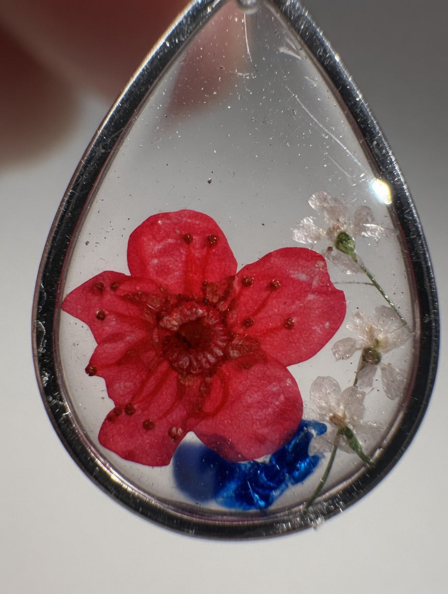 Øredobber med ekte tørkede blomster og blå tigerøye