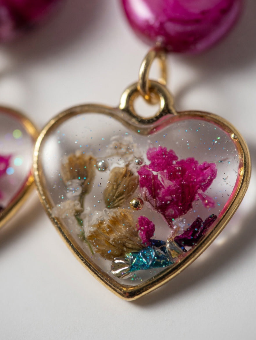 Earrings with Real Dried Flowers & Freshwater Pearls