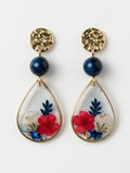 Earrings with Real Dried Flowers & Blue Tiger Eye