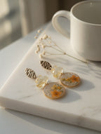 Earrings with Real Dried Flowers & Citrine