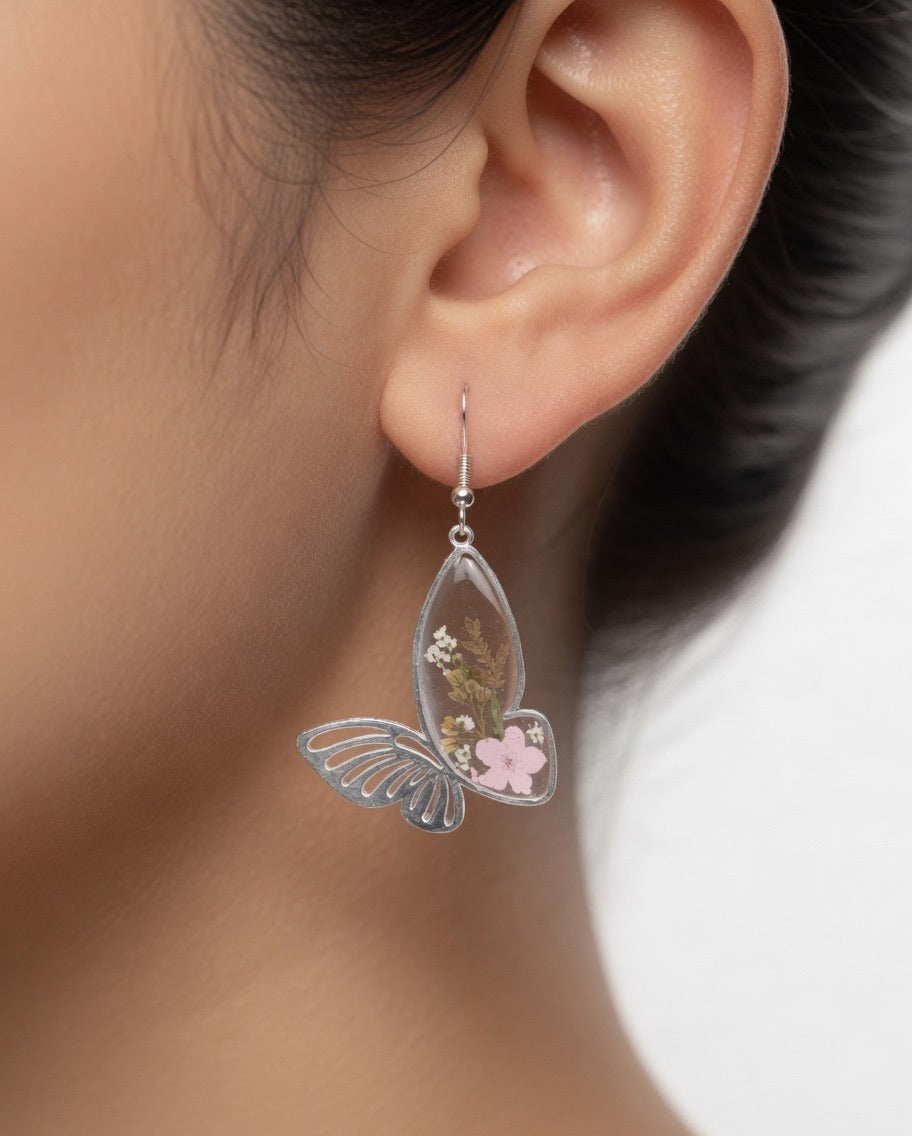 Earrings with Real Dried Flowers – Butterfly