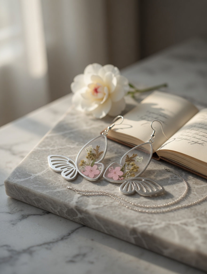 Earrings with Real Dried Flowers – Butterfly