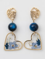 Earrings with Real Dried Flowers & Blue Tiger Eye