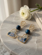 Earrings with Real Dried Flowers & Blue Tiger Eye