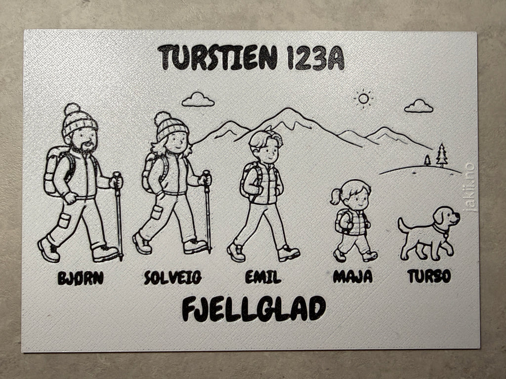 Personlig 3D-printet postkasseskilt – Turfamilie